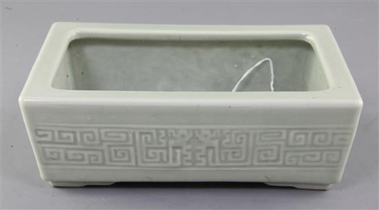 A Chinese celadon glazed narcissus jardiniere, impressed Qianlong mark, 19th century, 23.5cm